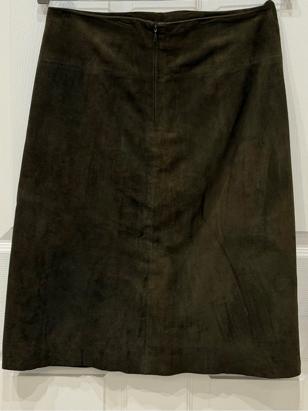 Brooks Brothers 100% Goat Suede A Line Skirt 6 Olive Green Leather Lined - Picture 2 of 8